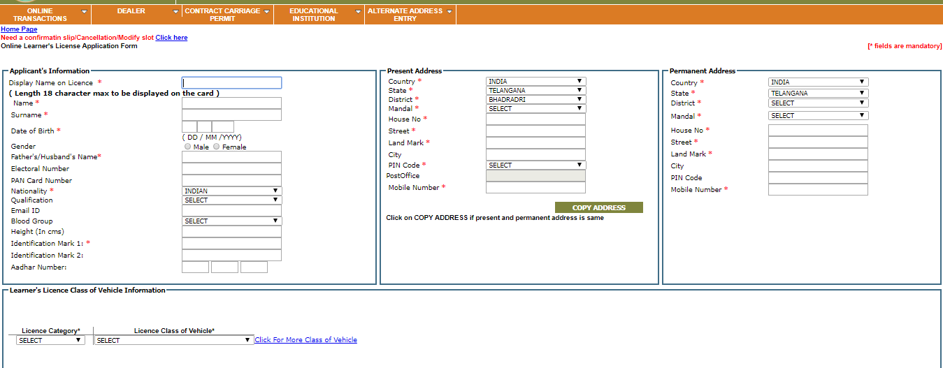 learner driving licence application form