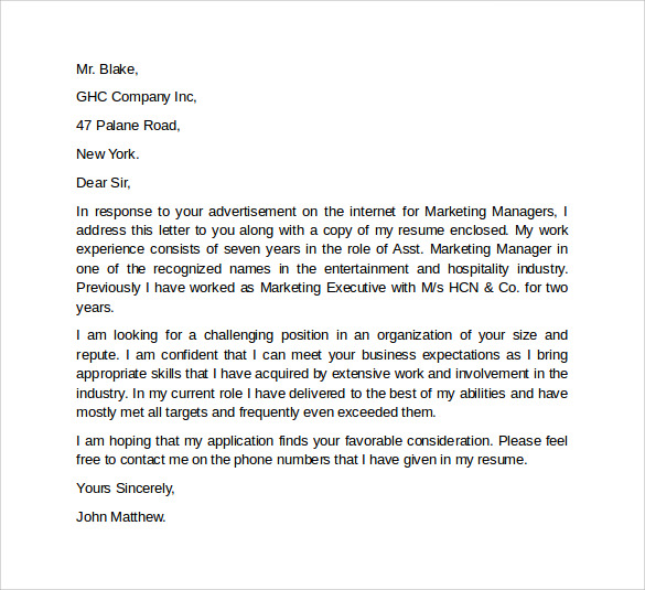 application letter for sales executive