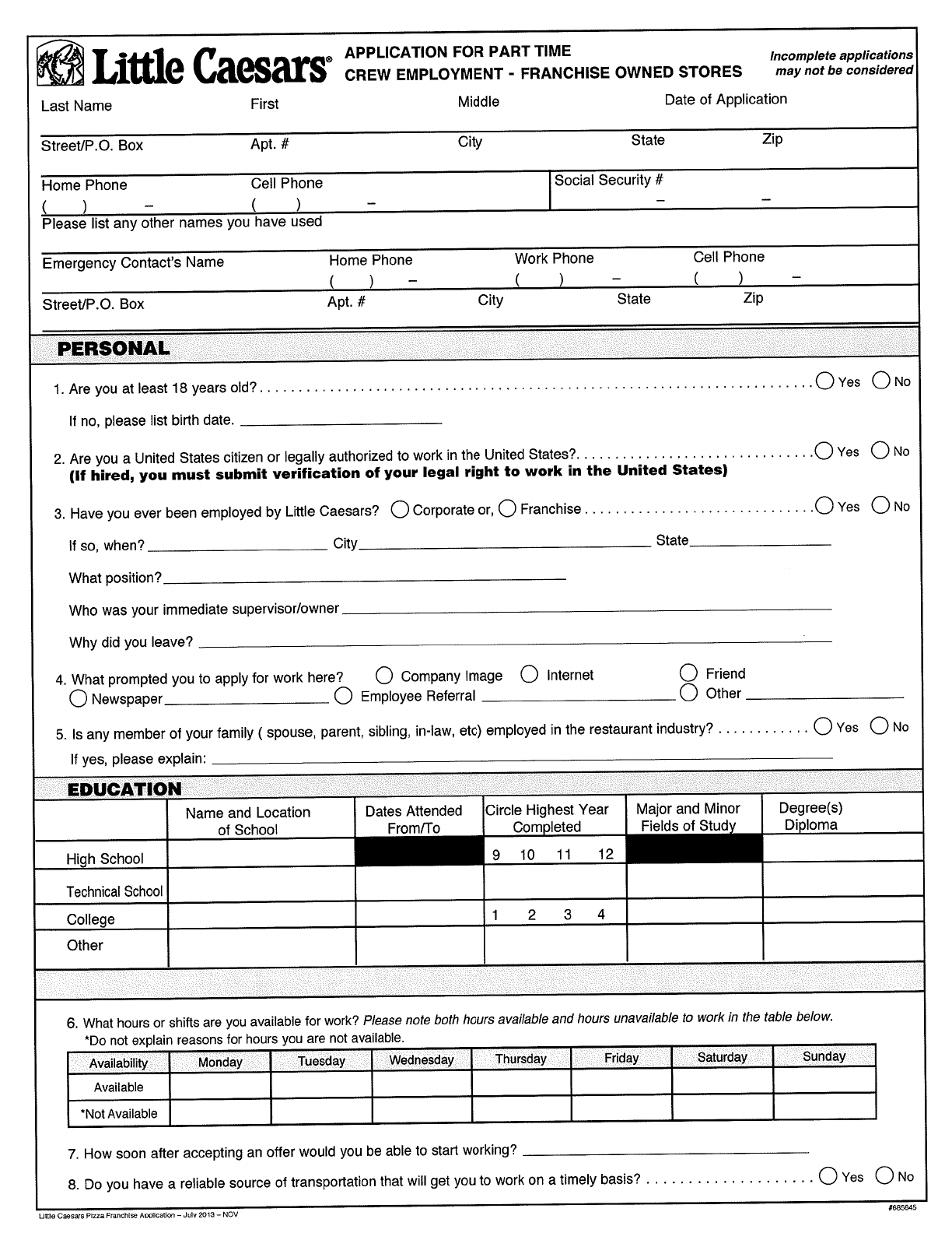 how to fill out the availability on a job application