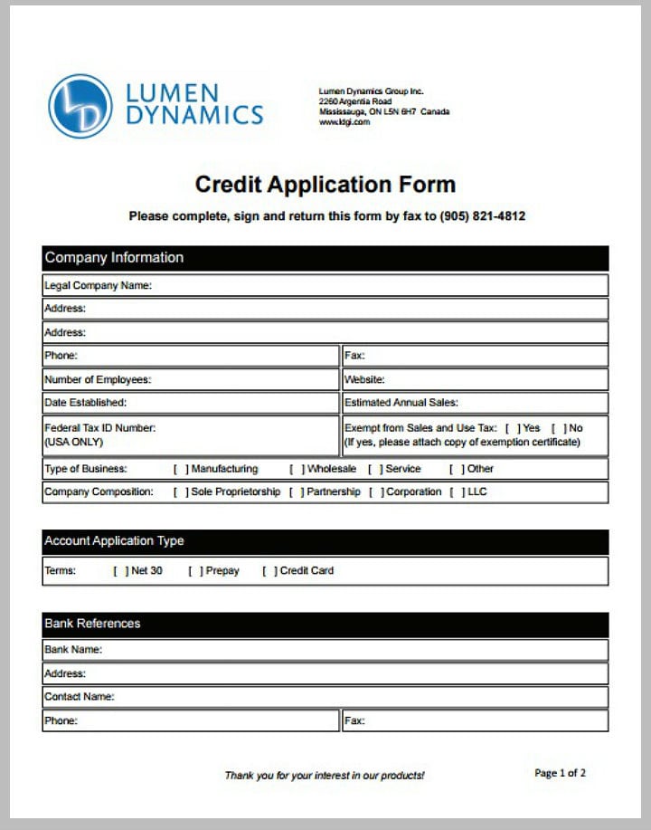 customer credit application form template